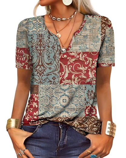 Charlee - Bluza Boho lejeră cu decolteu în V pentru femei
