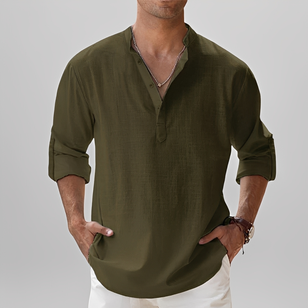 Ezriel - Cămașă confortabilă cu nasturi pe jumătate pentru bărbați