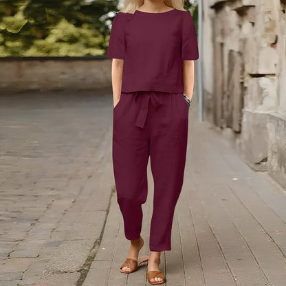 Kerine - Set de pantaloni din bumbac și in pentru femei