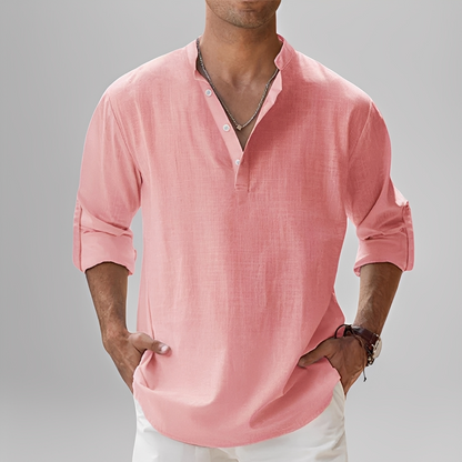 Ezriel - Cămașă confortabilă cu nasturi pe jumătate pentru bărbați