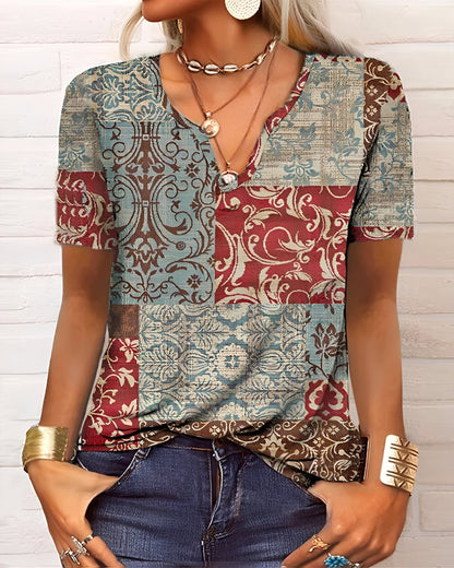 Denise - Bluza Boho cu decolteu în V și nasturi pentru femei