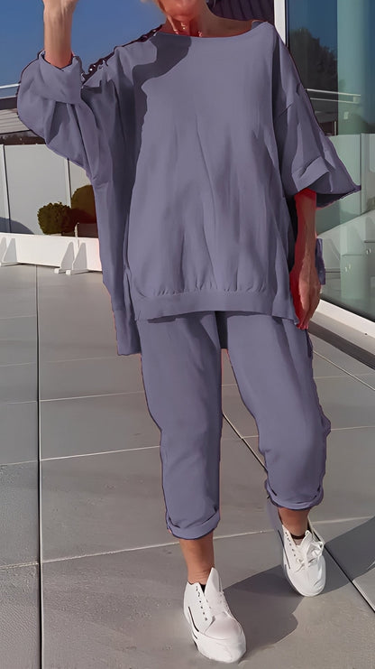 Eleanore - Set lejer din tricou slab și pantaloni pentru femei