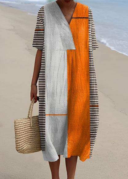 Leilani - Rochie elegantă din in cu decolteu în V pentru femei