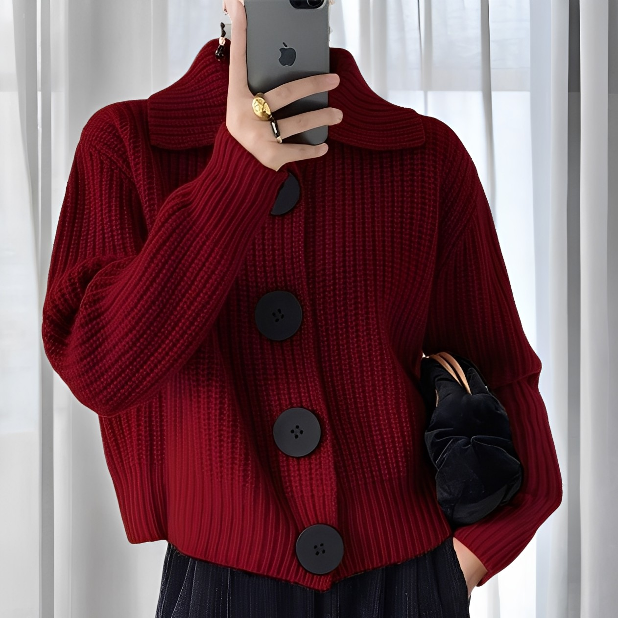 Alannah - Cardigan la modă cu nasturi mari pentru femei