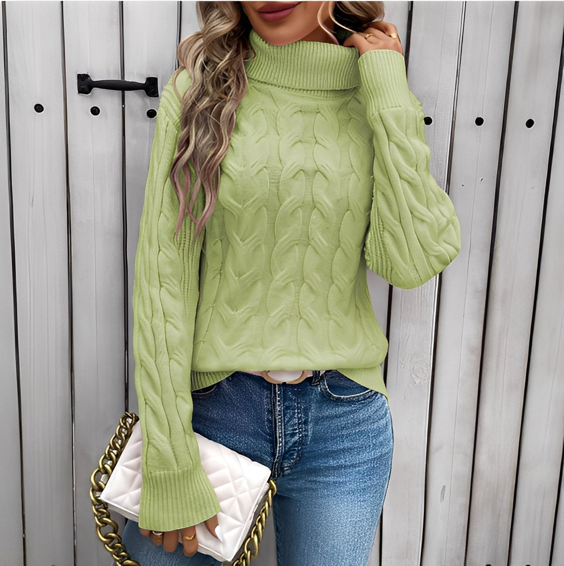 Amélie - Pulover feminin din bumbac călduros cu guler înalt