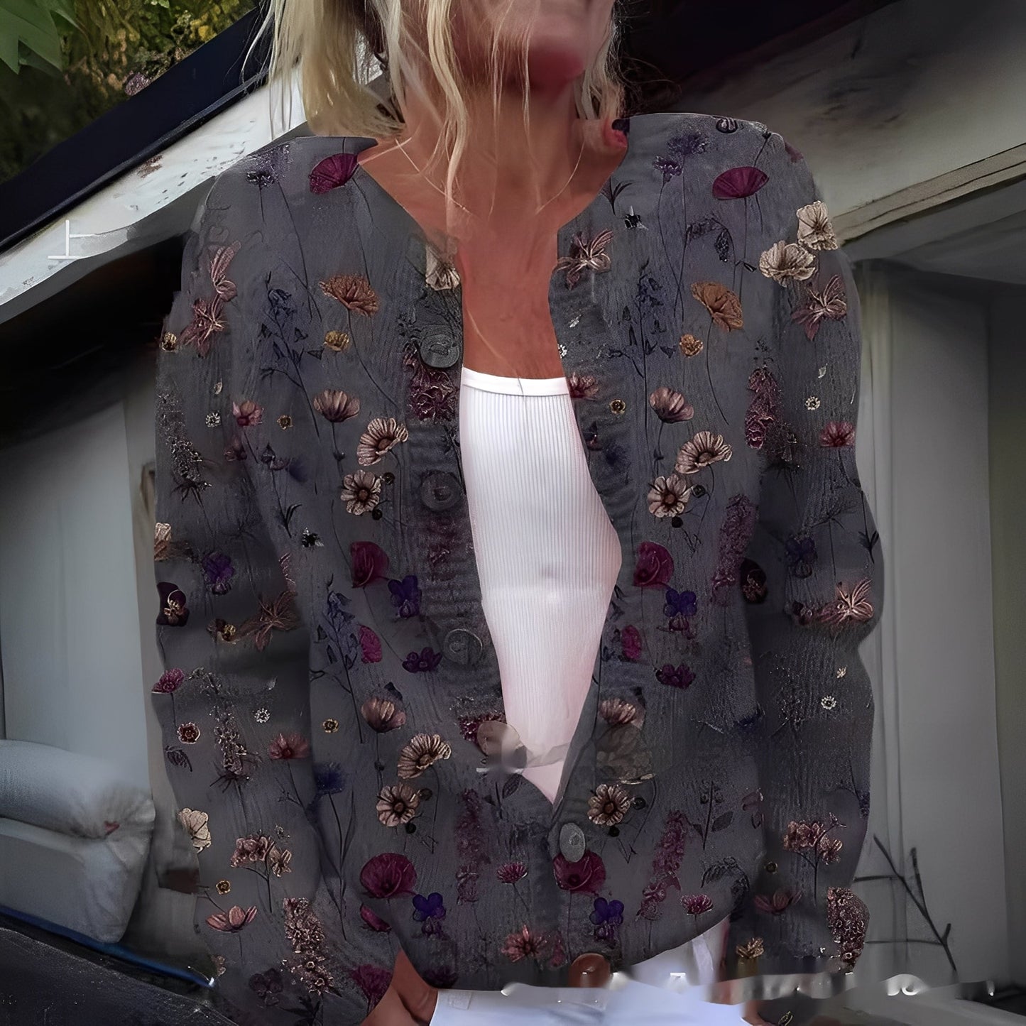 Wilda - Cardigan stil deosebit, cald, cu model floral pentru femei