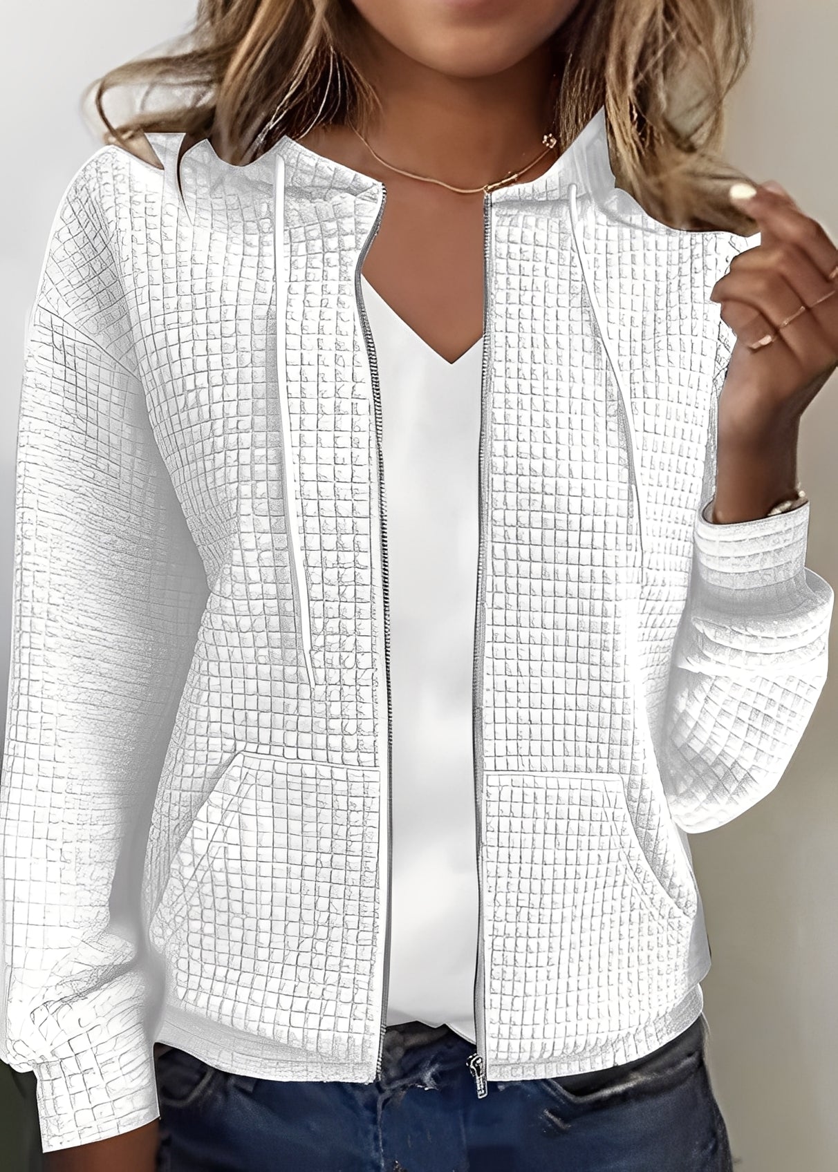 Katherine - Cardigan stilat cu glugă și buzunare pentru dame