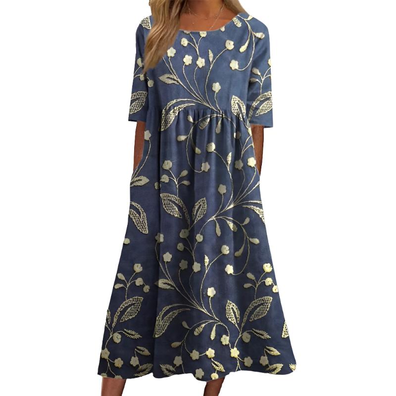 Margaux – Rochie midi elegantă cu broderie florală