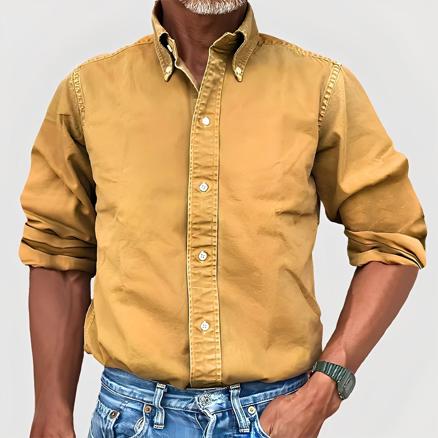 Ronald - Cămașă cu mânecă lungă cu rever retro pentru bărbați