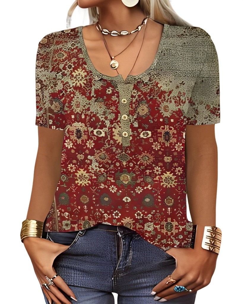 Charlee - Bluza Boho lejeră cu decolteu în V pentru femei