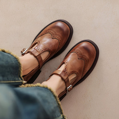 Erika - Pantofi retro din piele groasă pentru femei