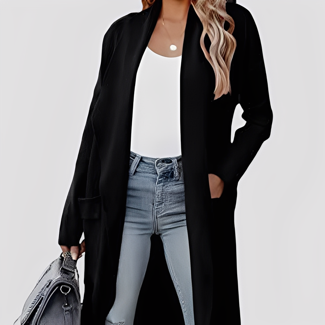 Chantal - Lässige lange Tweed-Strickjacke für Damen