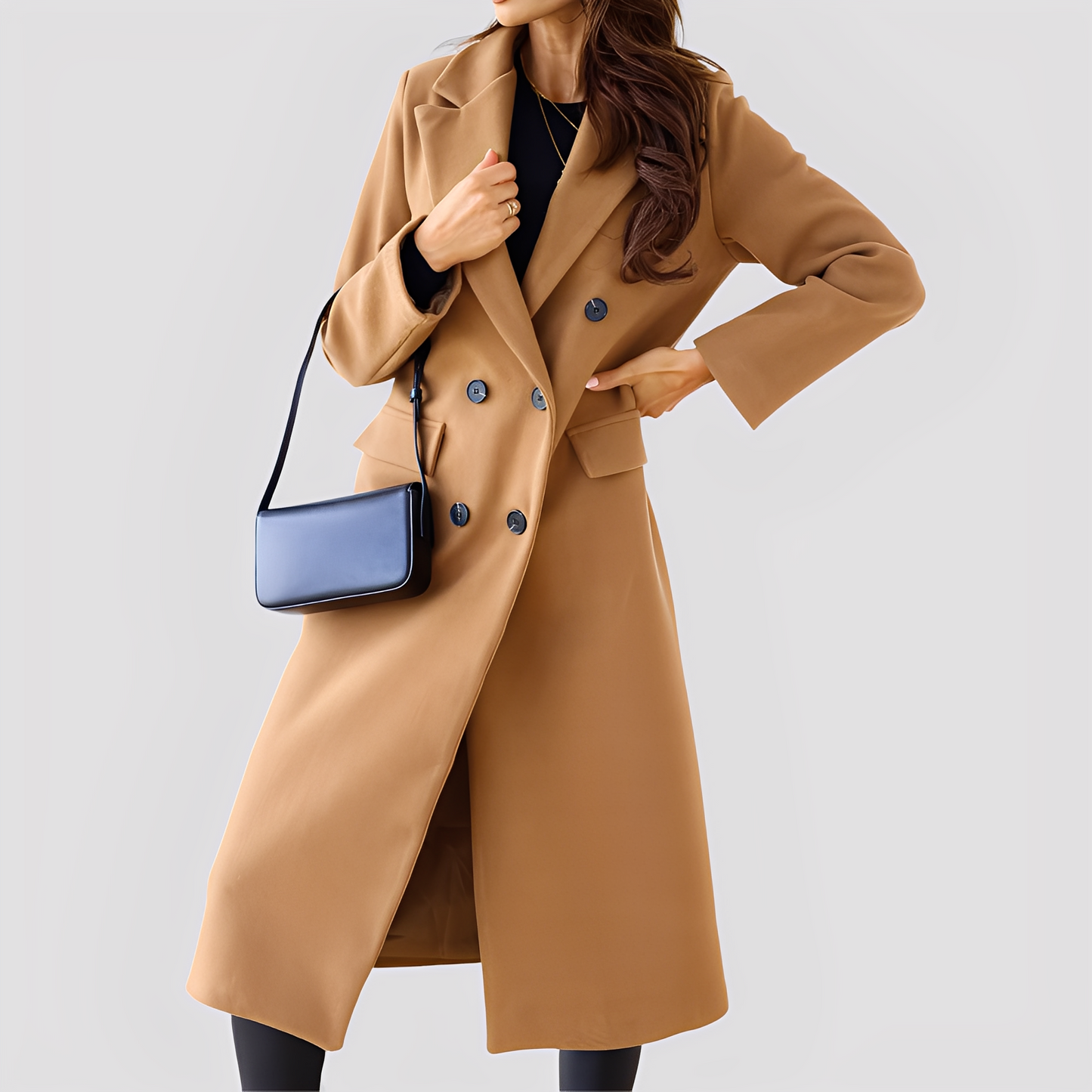 Jasmin - Palton lung elegant cu dublu rând pentru dame