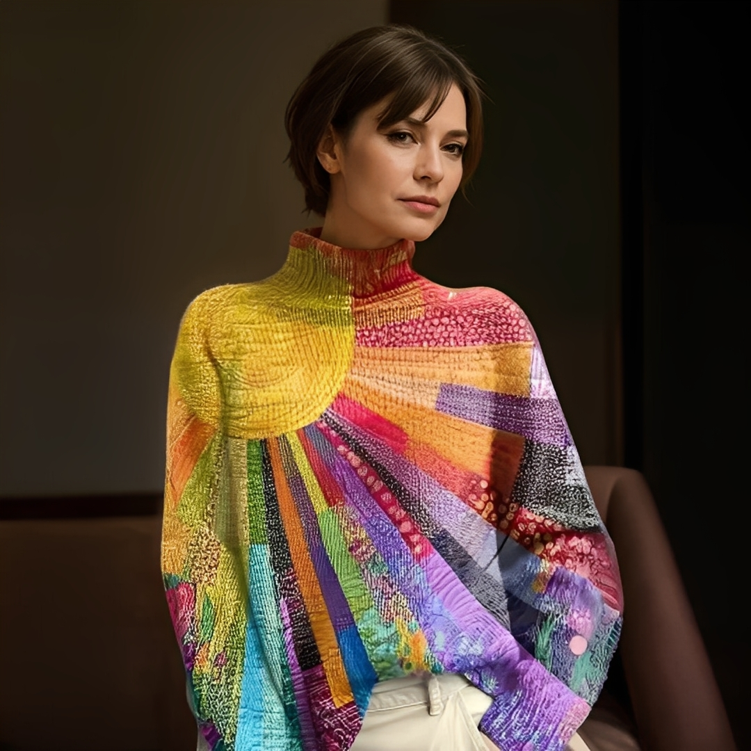 Agatine - Pulover colorat pentru femei cu guler înalt