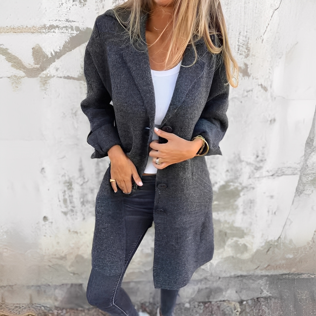 Odile - Palton lung relaxat cu rever pentru femei