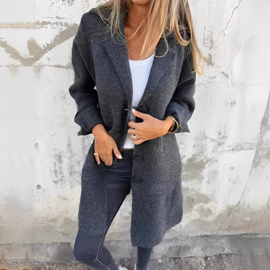 Odile - Palton lung relaxat cu rever pentru femei