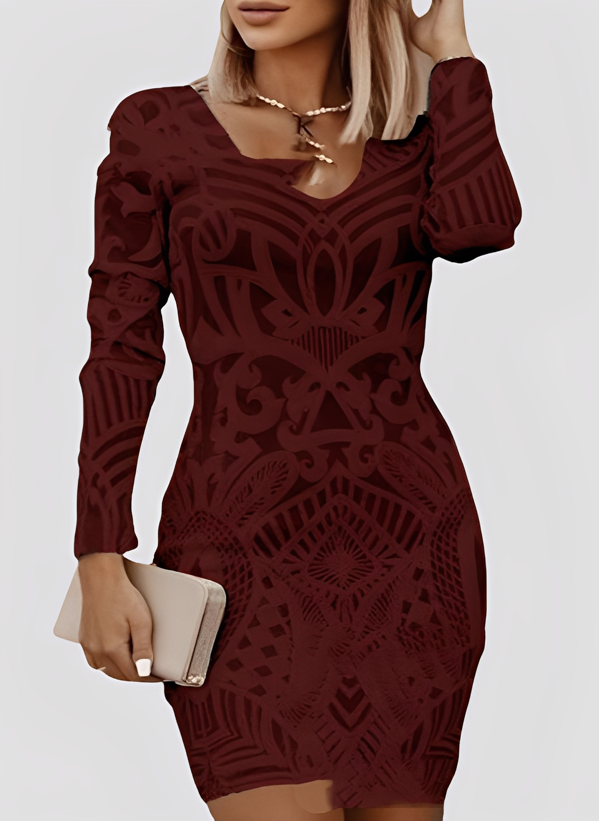 Caitlyn - Rochie elegantă, cu mâneci lungi, slim-fit pentru femei