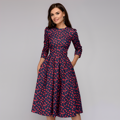 Elisabeth - Rochie stilată, cu mâneci lungi și model floral pentru femei