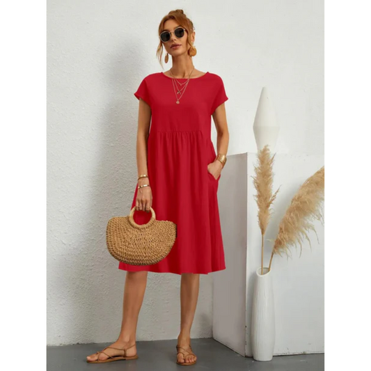Menali - Rochie de Vară Damă Mânecă Scurtă Midi