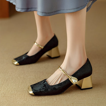 Rhonda - Eleganți pantofi de lux cu toc pătrat cu embosare pentru femei