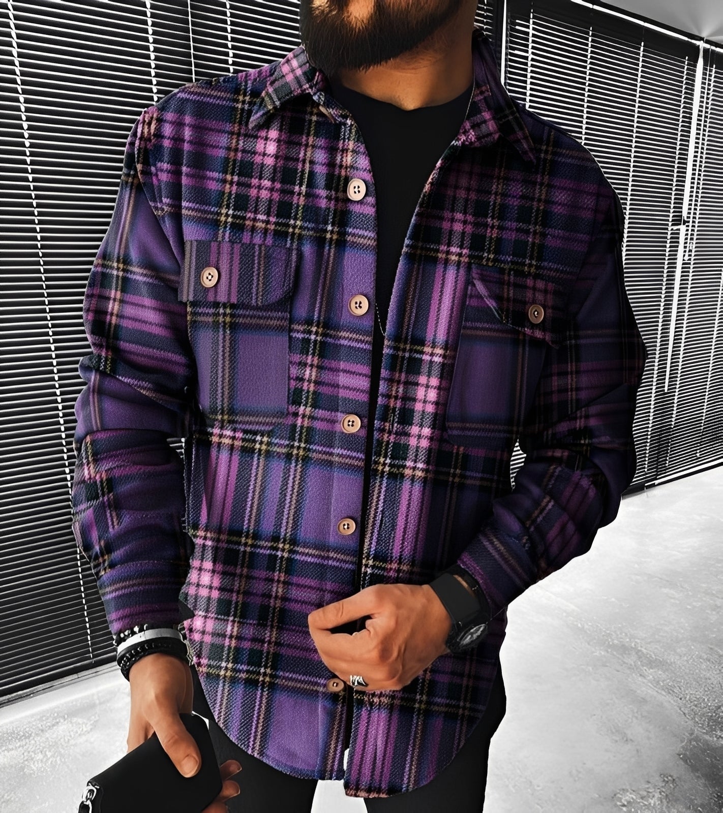 Eugene - Cămașă cu mânecă lungă în carouri elegantă pentru bărbați