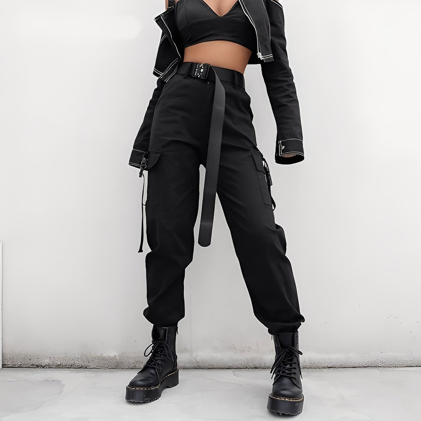 Clotilde - Pantalon cargo cu talie înaltă elastic pentru femei