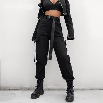 Clotilde - Pantalon cargo cu talie înaltă elastic pentru femei