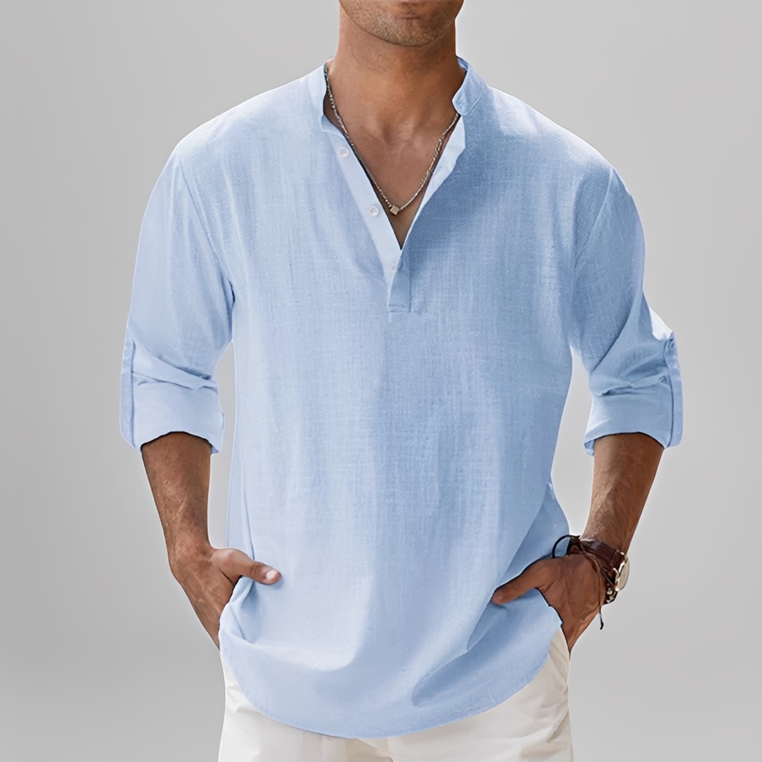 Ezriel - Cămașă confortabilă cu nasturi pe jumătate pentru bărbați