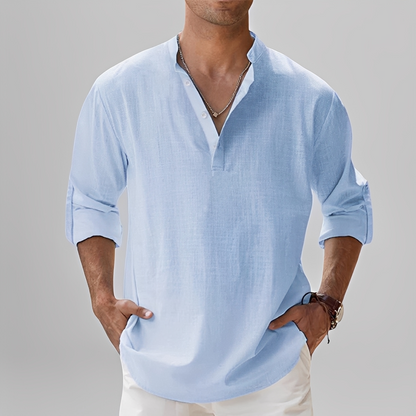 Ezriel - Cămașă confortabilă cu nasturi pe jumătate pentru bărbați