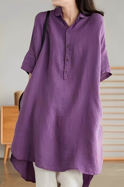 Krystina - Rochie cămașă din in lejeră pentru femei