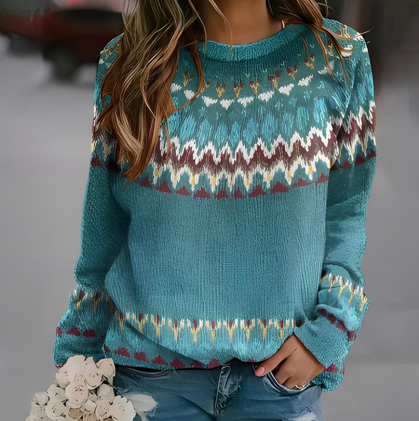 Madalyn - Pulover stilat cu imprimeu pentru femei