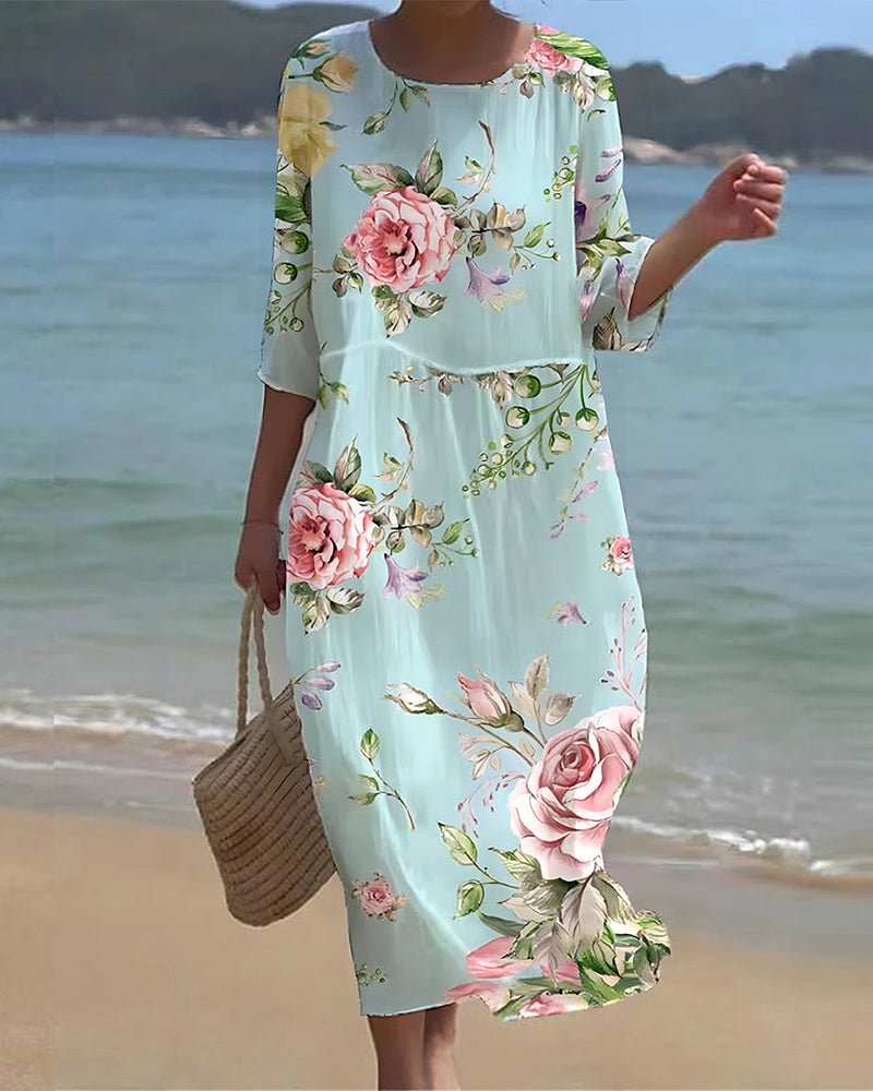 Keely - Rochie midi feminină, lejeră, cu imprimeu floral