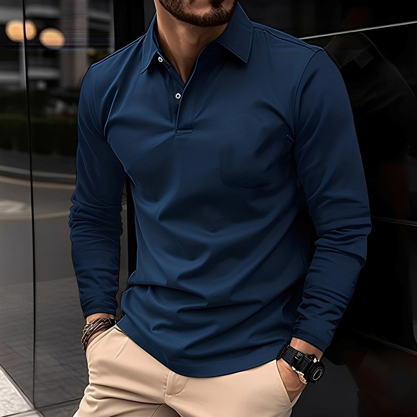 Deacon - Tricou polo lejer cu mânecă lungă pentru bărbați