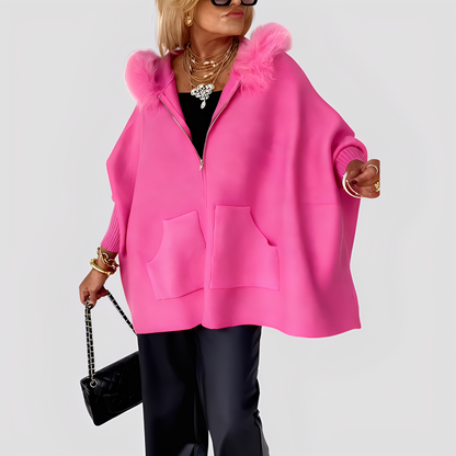 Elvena - Manta de blană artificială la modă cu glugă pentru femei