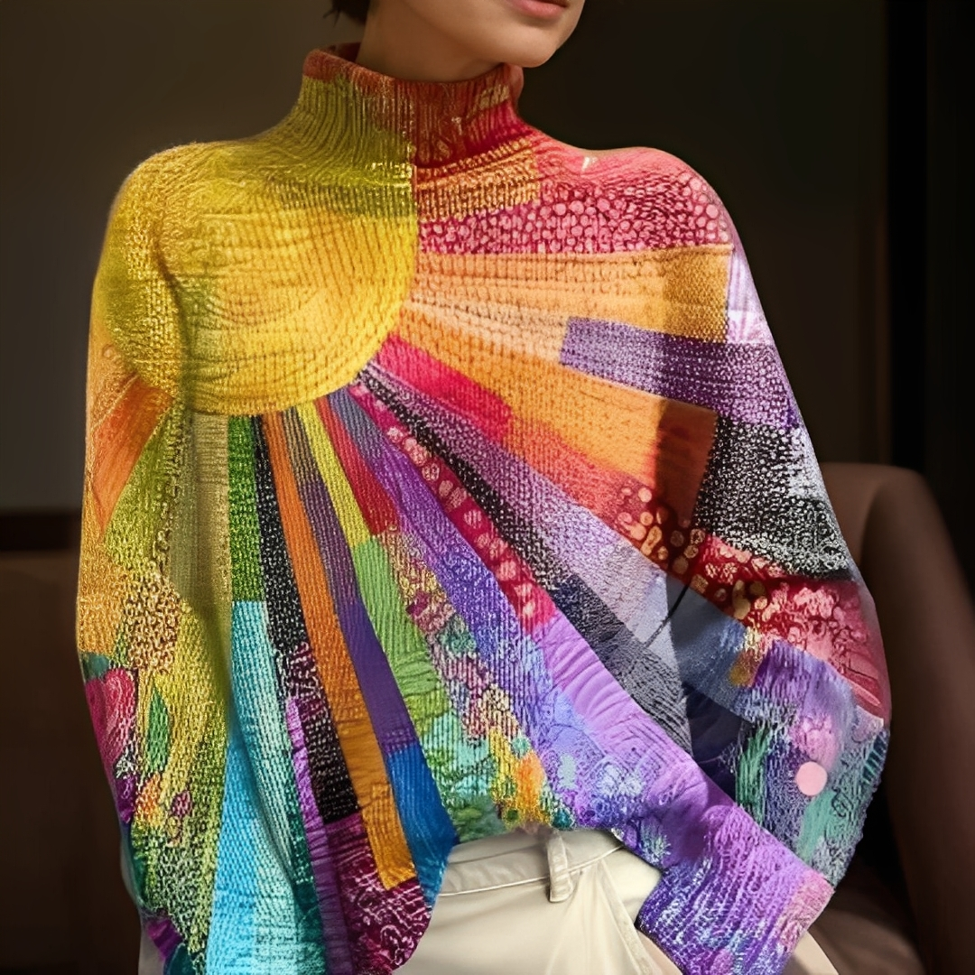 Agatine - Pulover colorat pentru femei cu guler înalt