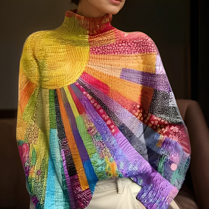 Agatine - Pulover colorat pentru femei cu guler înalt