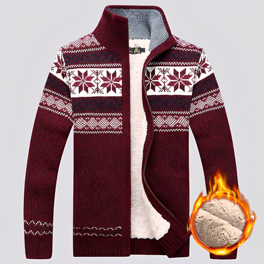 Charley - Pulover de lână cu căptușeală Sherpa și design de iarnă pentru bărbați