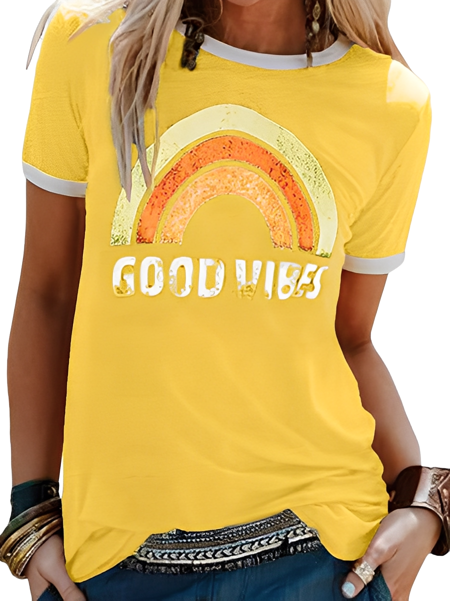 Daria - Tricou simplu cu imprimare Good Vibes pentru femei