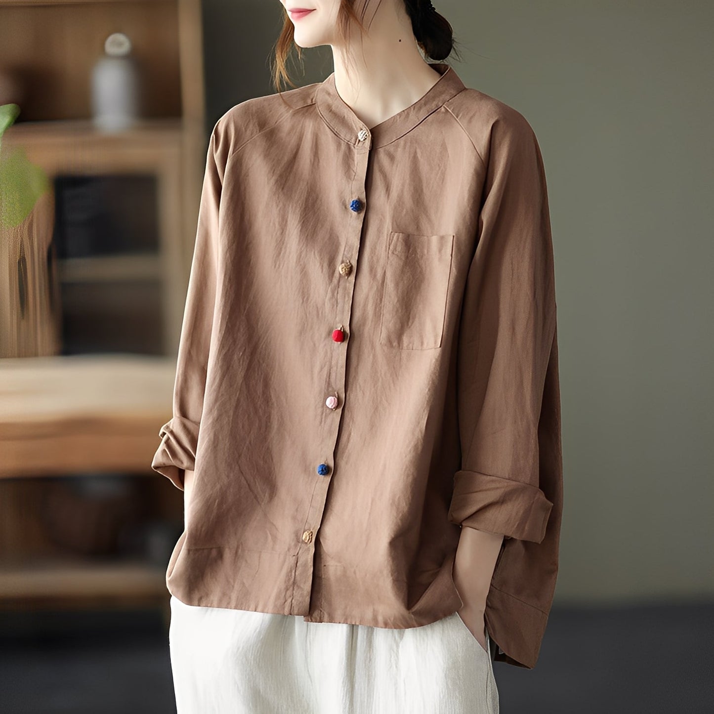 Helen - Bluza cu mâneci lungi lejeră cu buzunare pentru femei