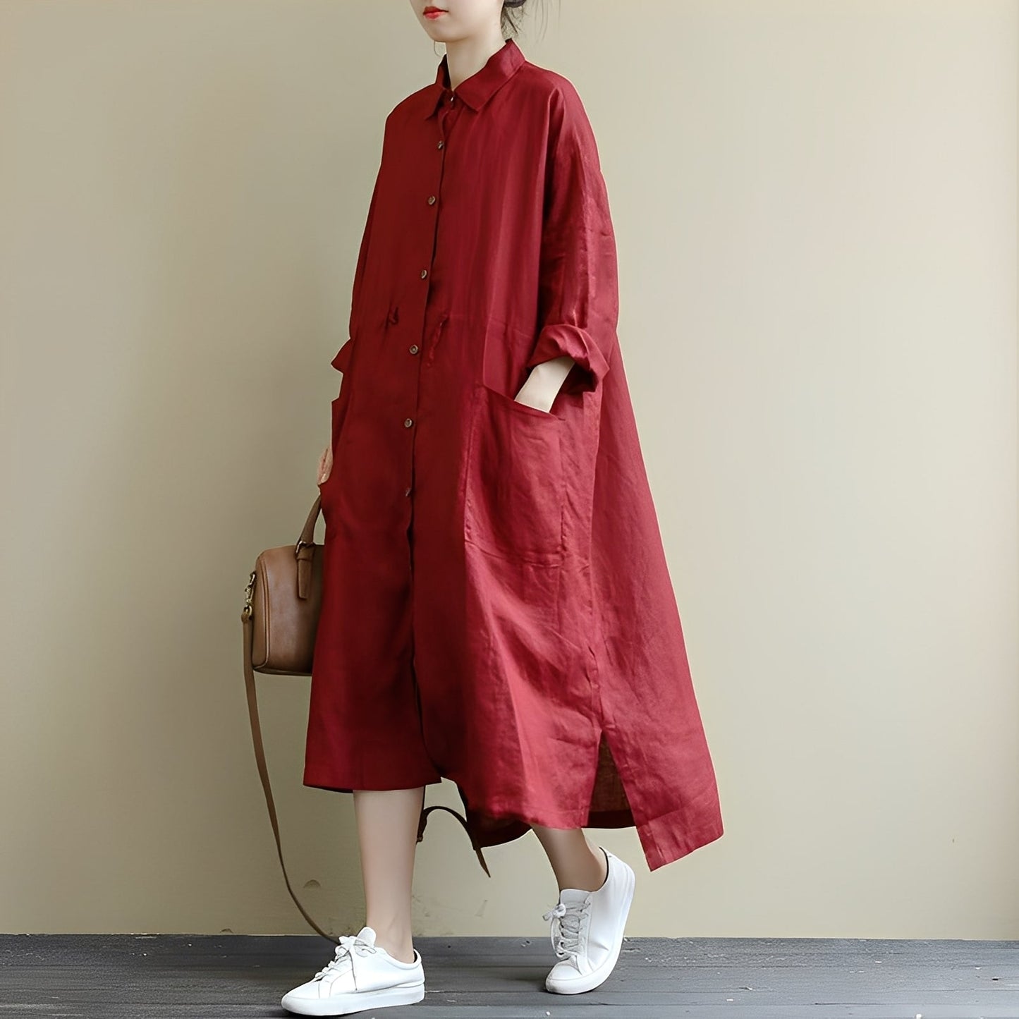 Chelsie - Rochie maxi oversized cu nasturi pentru femei