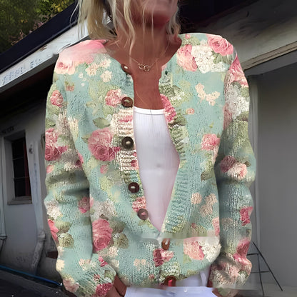Wilda - Cardigan stil deosebit, cald, cu model floral pentru femei