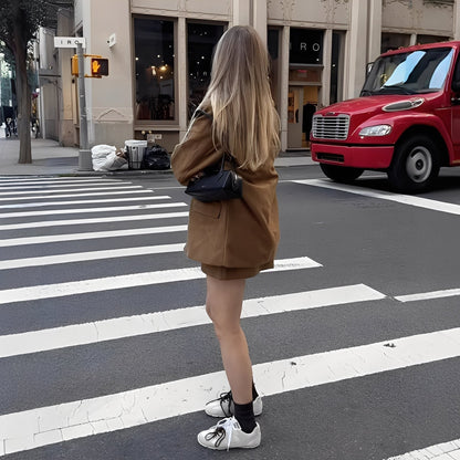 Ashlea - Sacou elegant cu rever și fustă pentru dame