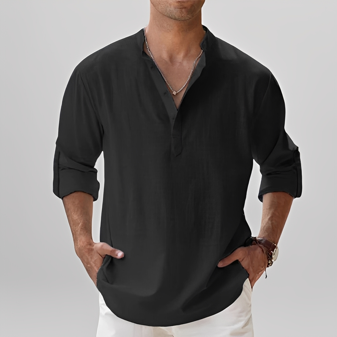 Ezriel - Cămașă confortabilă cu nasturi pe jumătate pentru bărbați