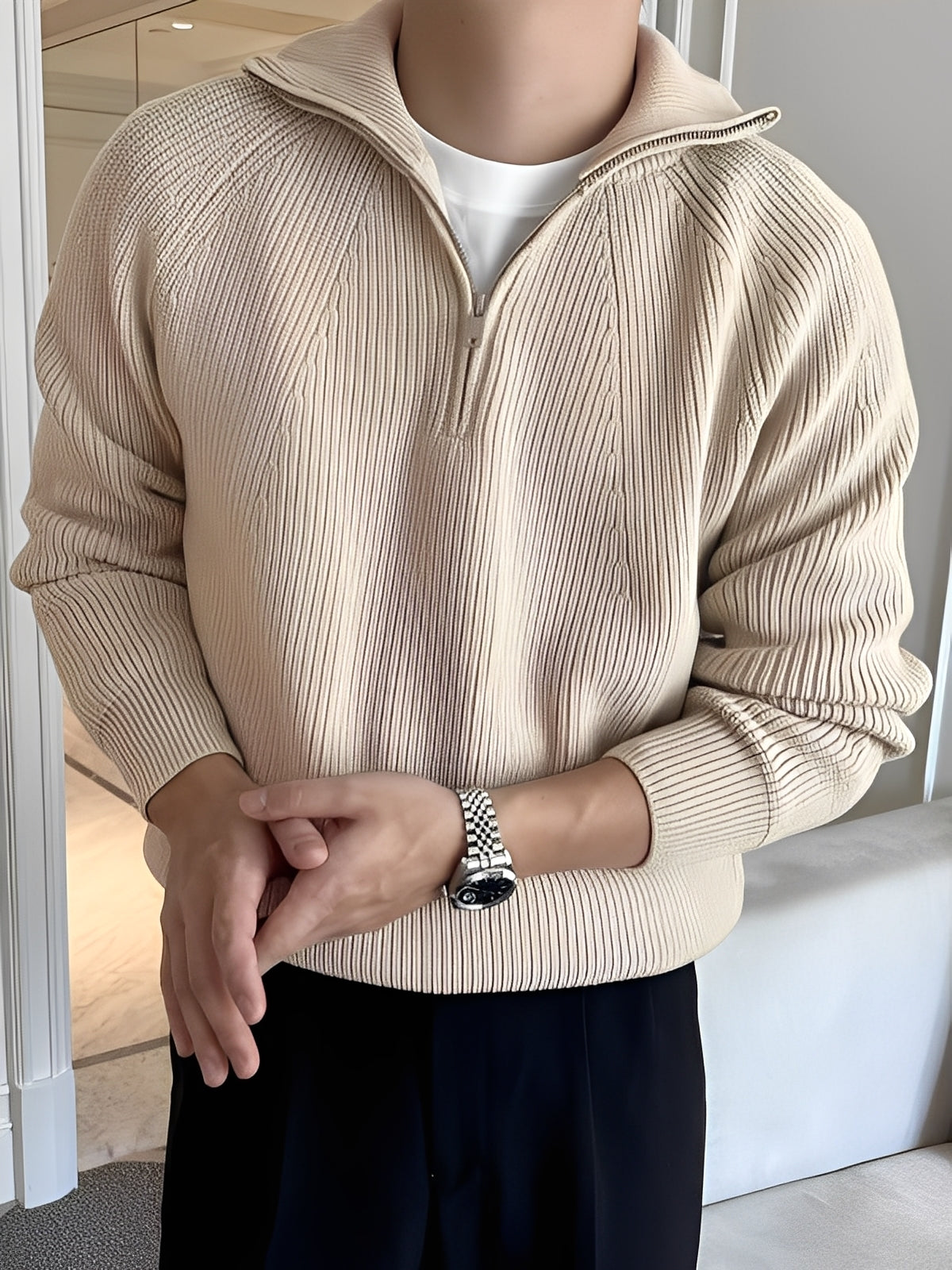 Lucas - Pulover tricotat elegant cu fermoar pe jumătate pentru bărbați