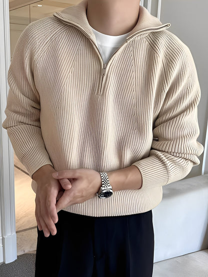 Lucas - Pulover tricotat elegant cu fermoar pe jumătate pentru bărbați