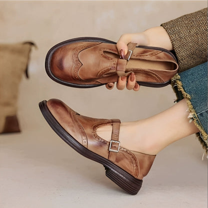 Erika - Pantofi retro din piele groasă pentru femei