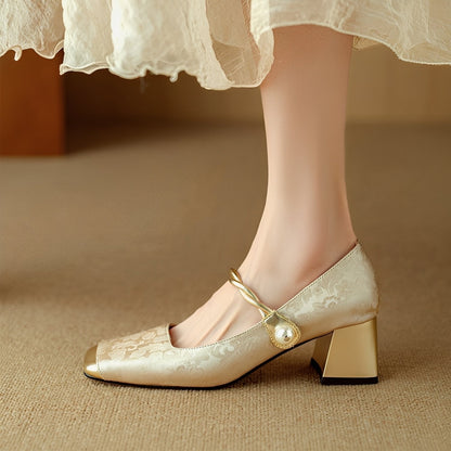 Rhonda - Eleganți pantofi de lux cu toc pătrat cu embosare pentru femei