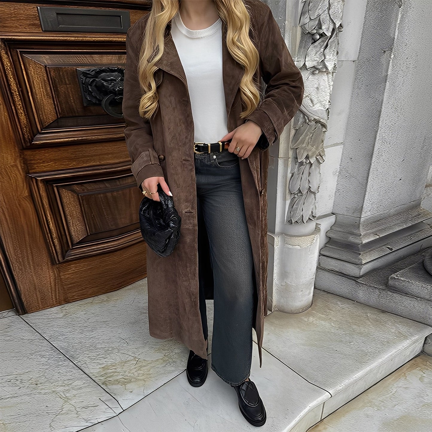 Katrina - Manta lung dublu-breasted stil elegant pentru femei