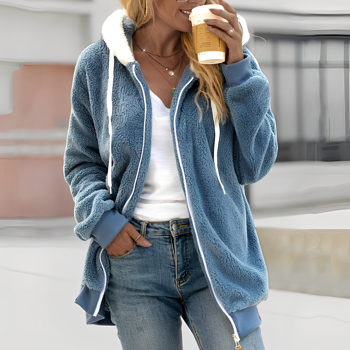 Rheanna - Jachetă caldă din polar cu glugă pentru femei