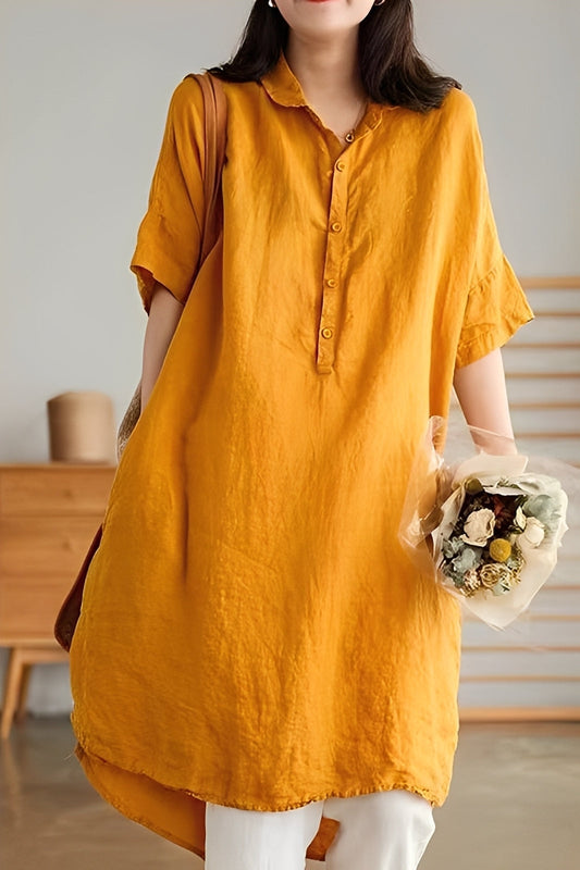 Krystina - Rochie cămașă din in lejeră pentru femei